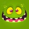 Happy cartoon monster face. Vector Halloween illustration of green excited monster or zombie