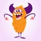 Happy cartoon monster. Halloween orange and horned monster. Funny monster expressions.