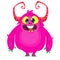 Happy cartoon monster. Halloween pink furry monster. Big collection of cute monsters. Halloween character.