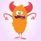 Happy cartoon monster. Halloween vector orange and horned monster. Funny monster expressions.