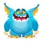 Happy cartoon monster smiling. Halloween vector blue monster.