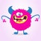 Happy cartoon monster troll. Vector Halloween pink monster character illustration.