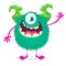 Happy cartoon monster. Vector Halloween one eyed furry monster