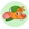 Happy cartoon mouse head. Vector icon of hipster mouse.