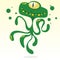 Happy cartoon octopus. Vector Halloween green monster with one eye and tentacles