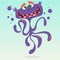 Happy cartoon octopus. Vector Halloween purple octopus character