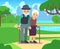 Happy cartoon older female in love outdoors. Old couple in park vector illustration