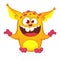 Happy cartoon orange monster. Halloween vector illustration of excited troll or gremlin character. Big set of cartoon monsters.