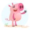 Happy cartoon pig. Farm animals. Vector illustration of a smiling piggy isolated on simple background.