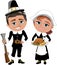 Happy Cartoon Pilgrims With Rifle and Roast Turkey