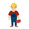 Happy cartoon repairman or construction worker with safety hat. Vector