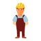 Happy cartoon repairman or construction worker with safety hat. Vector