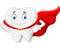 Happy cartoon superhero healthy tooth