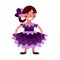 Happy cartoon young dancer girl in a purple dress isolated on white vector illustration
