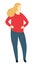 Happy casual woman standing pose blonde lady female cartoon character full length flat