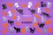 Happy Cat Day in Russia. Orange, black and grey funny cat silhouettes on lilac pastel background. Festive layout for feline