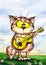 Happy cat plays the guitar