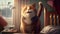 Happy cat, Surprised face, Wow expression cat funny face with open mouth. Cute ginger Cat Emotional surprised wide big eye and
