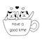 Happy cats in a cup doodle icon, Have a good time. Cute pets vector art