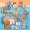 Happy cats group cartoon illustration