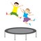 Happy caucasian children jumping on a trampoline