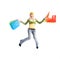 Happy caucasian girl jumping with shopping bags