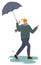 Happy Character with Umbrella Dancing Under Rain