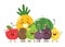 Happy and cheerful fruits together. Vector illustration in flat cartoon style