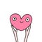 Happy cheerful silly heart symbol holding by two hands vector doodle illustration