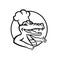 Happy Chef Alligator Gator or Crocodile Wearing Chef Hat Circle Mascot Retro Black and White