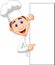 Happy chef cartoon holding blank sign