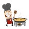 Happy chef cooking Spanish paella