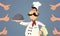 Happy Chef Holding Platter Receiving Appreciation Vector Cartoon Illustration