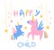 Happy Child Backdrop Illustration With Unicorns