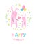 Happy Child Banner Template, Pink Mother and Kid Bunnies with Balloons, Cute Childish Poster, Greeting or Invitation