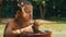 Happy Child Boy Funny Drinking Water from a Drinking Fountain on the Playground in Slow Motion