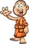 Happy child cartoon Buddhist monk waving