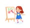 Happy Child Character Painting on Easel. Girl Drawing Flowers on Canvas or Paper. International Kids or Peace Day