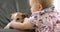 Happy child with dog. Portrait girl with Jack Russell