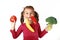 Happy child eating healthy food vegetables