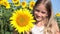 Happy Child Face in Sunflower Field, Smiling Girl Portrait Playing Outdoor 4K