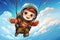 happy child fly with paraglider in blue sky AI generated