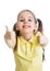 Happy child girl with hands thumbs up isolated