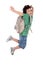 Happy child jumping with backpack