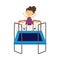 Happy child jumping on trampoline, flat cartoon vector illustration isolated.