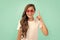 happy child long hair in sunglasses casual style inspired with idea on blue background, inspiration.