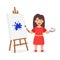 Happy Child Painting on Easel. Smiling Girl with brush and paints. Kids art center banner, flyer. Vector Illustration