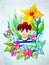 Happy child peace boy in flower garden nature fantasy artwork kid mind spiritual positive energy mental health healing holistic