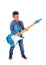 Happy child playing electric blue guitar