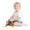 Happy child playing logical educational toys